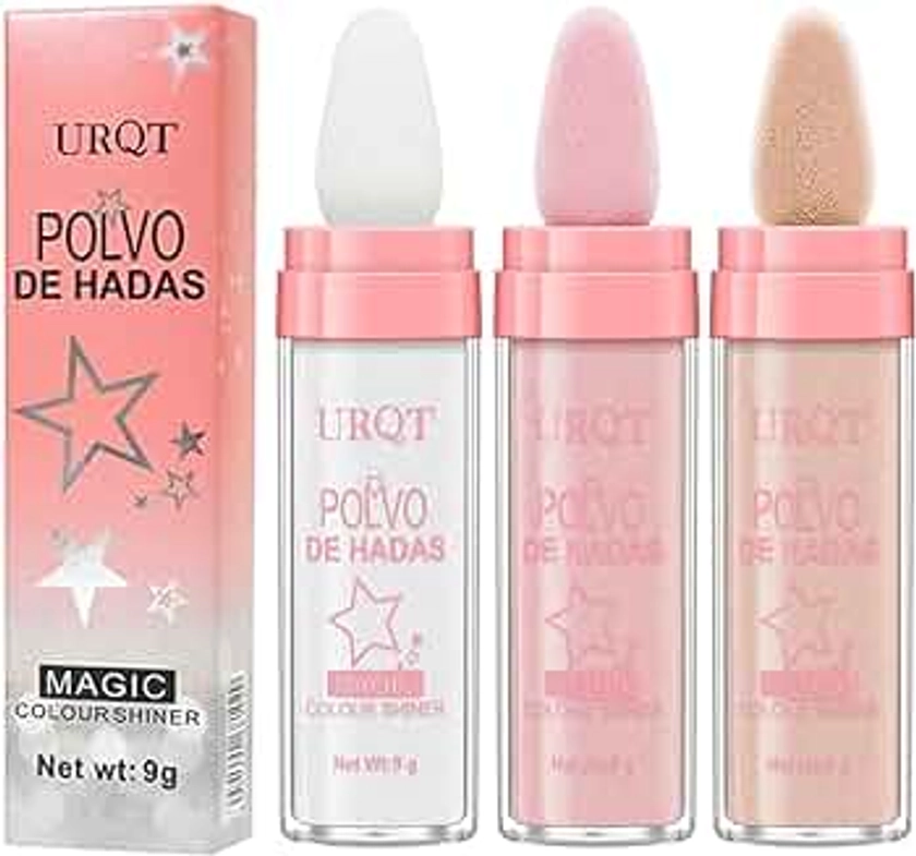 3 Pack Polvo De Hadas Fairy Highlighter Patting Powder Face Body Glitter Shimmer Brightens Blusher Waterproof Smooth Highlighter Festival Party Makeup (Set A)