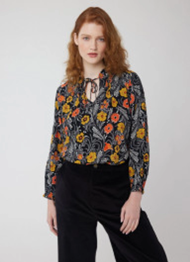 Millie Floral Print Tie Neck Blouse