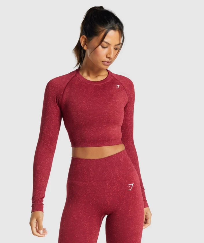 Gymshark Adapt Fleck Seamless Long Sleeve Crop Top - Mineral | Burgundy