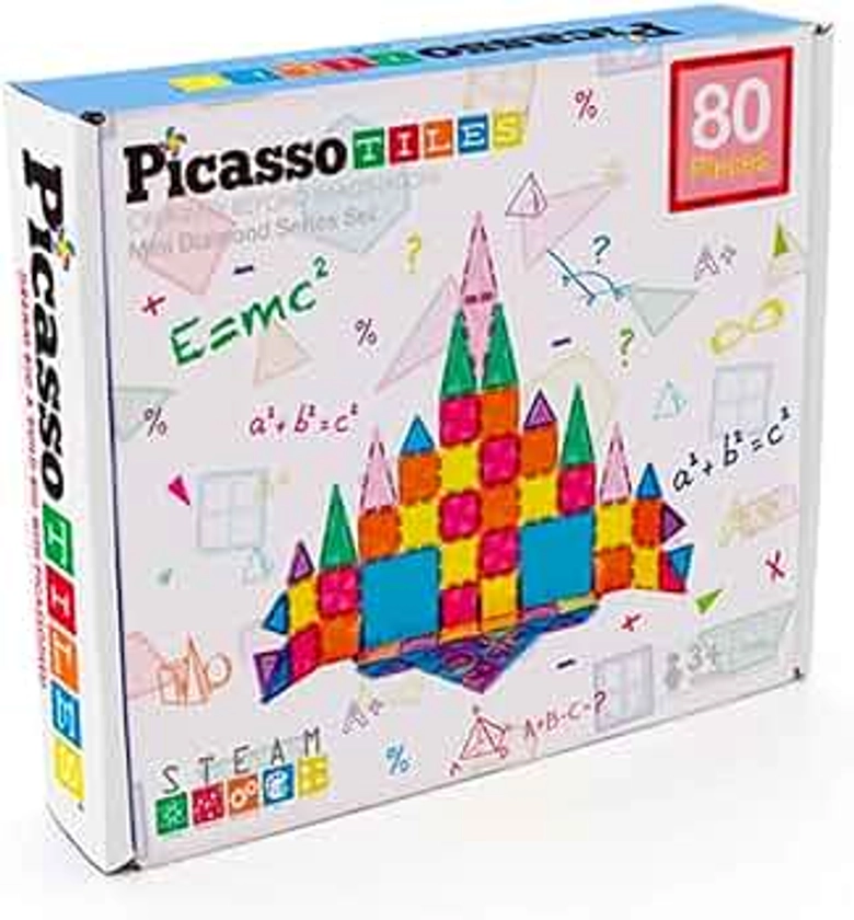 PICASSO TILES Costruzioni Magnetiche Multicolore Set Scuola 80 Piastrelle