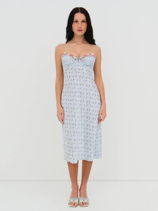 Aurelia Midi Slip Dress — Blue