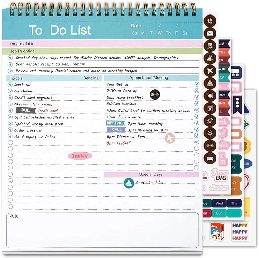 Amazon.com : To Do List Notepad, Spiral Bound Undated Daily Planner, 52 Sheets 8.5" X 10.5" Tear Off Task Planning Pad with Checklist, For Work Office Home : Office Products