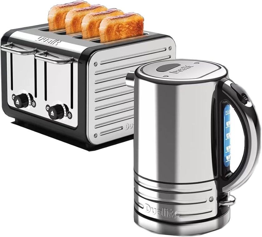 Dualit Classic Kettle and 4 Slice Toaster Set (4 Slot Toaster x 1.5L Kettle, Black)