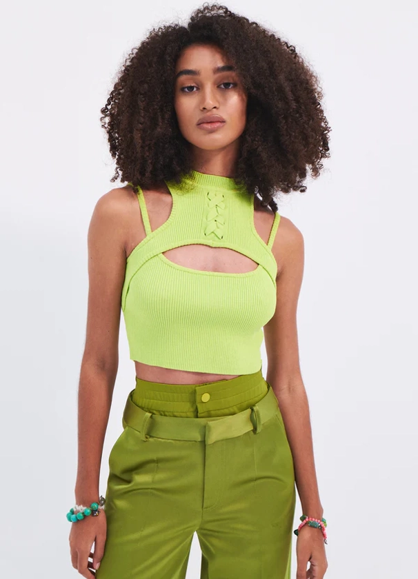 Halter Neck Knit Cropped Top