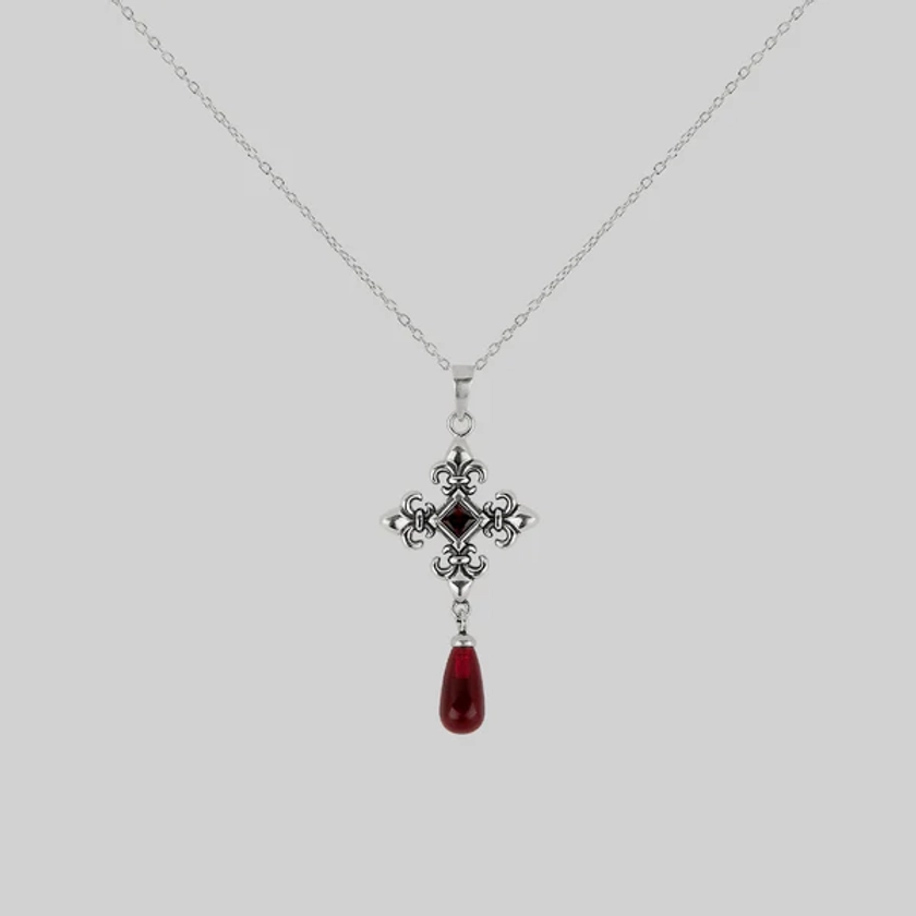 CRIMSON. Fleur de Lis Garnet Collar - Silver