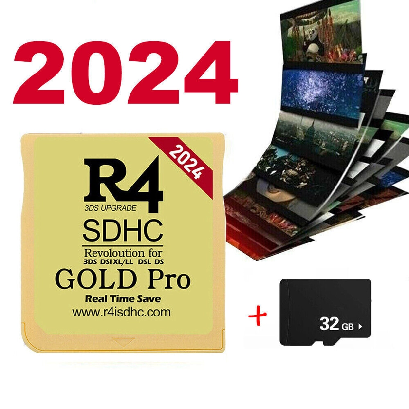 2024 R4 Gold Pro SDHC for DS/3DS/2DS/ Revolution Cartridge 32GB 300+Games -UK