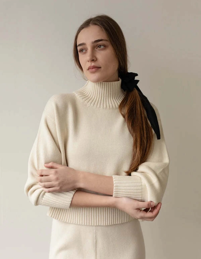 First Rite Cotton Cropped Turtleneck - Ivory on Garmentory