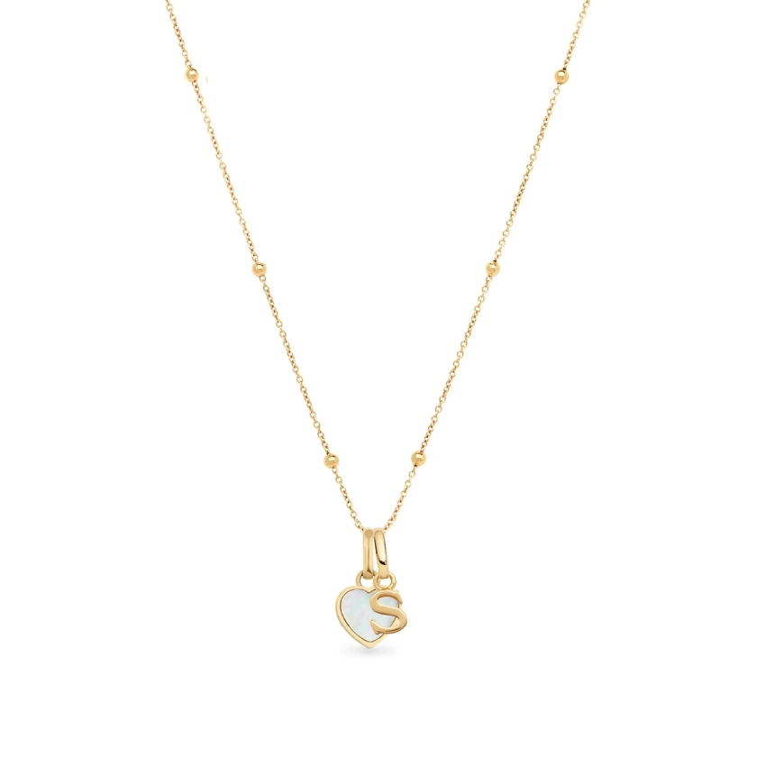 Pearl Heart & Initial Necklace (Gold)