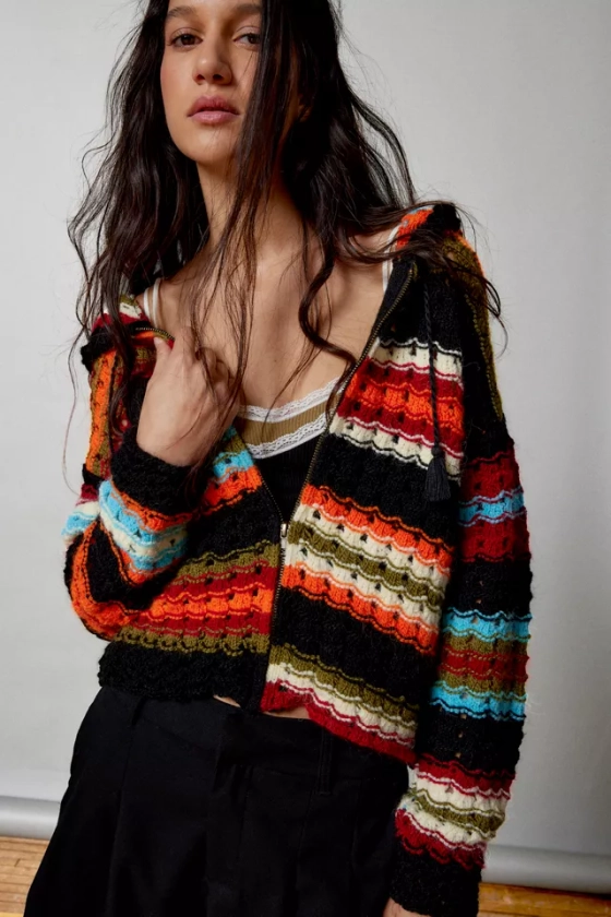 BDG Francis Crochet Hooded Cardigan