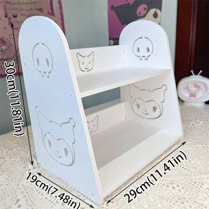 1 pièce Étagère de rangement double couche mignon de dessin animé Hello KT pour dortoir, classement de bureau, rangement minimaliste de chambre à coucher ou salle de bain