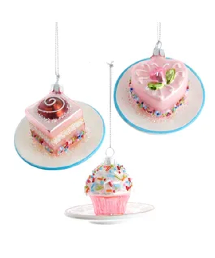 Miniature Glass Cake Ornaments, 3 Assorted