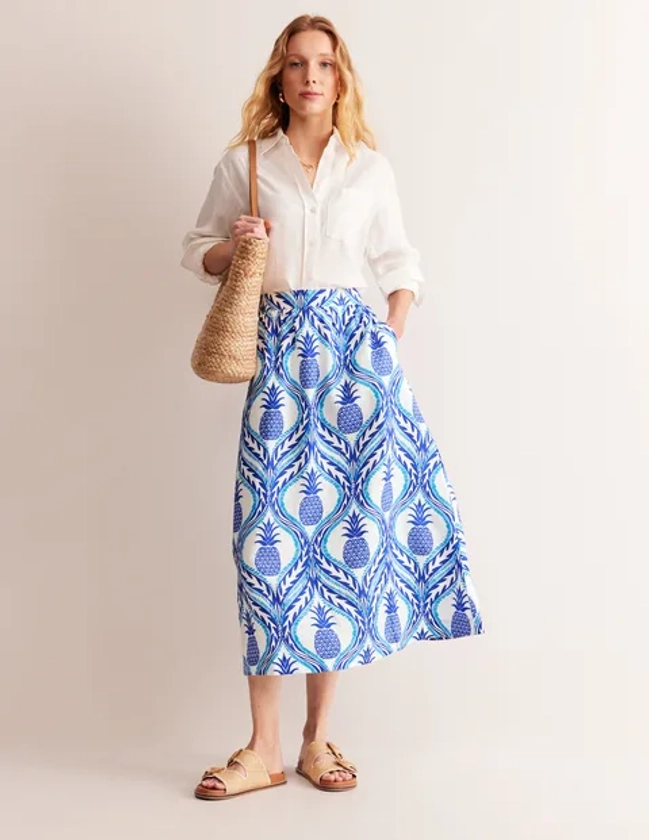 Florence Linen Midi Skirt - Surf the Web, Pineapple Wave