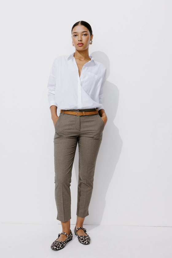 Pantalon cigarette Femme - Carreaux marine