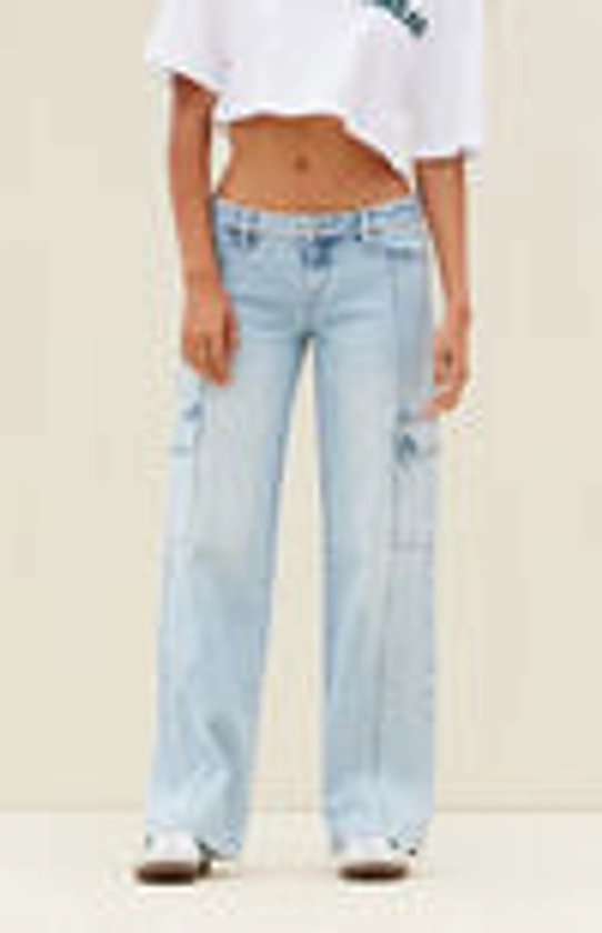 PacSun Light Indigo Low Rise Girlfriend Cargo Jeans | PacSun