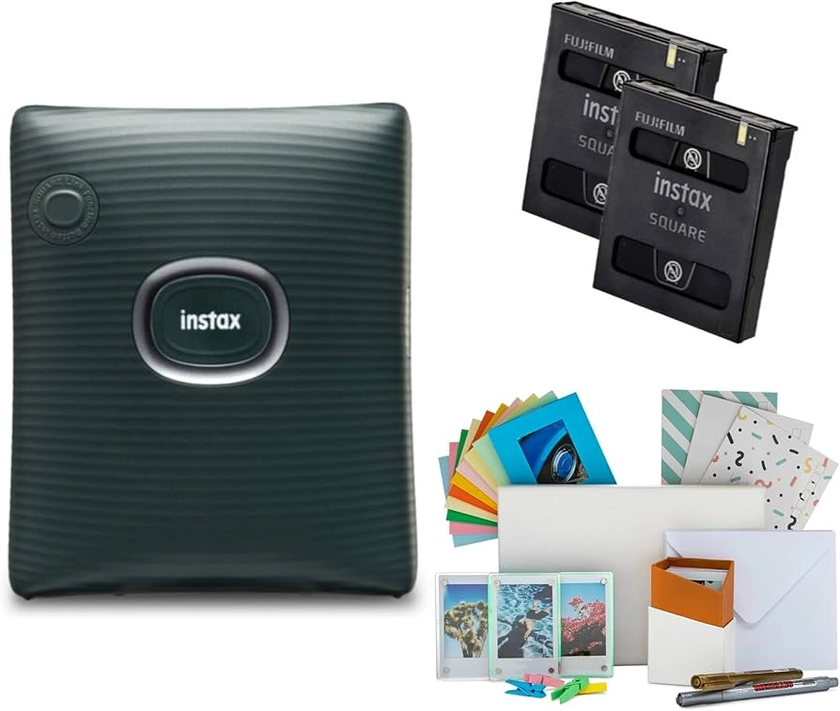 Fujifilm INSTAX Square Link Instant Printer (Green) Bundle with Film Kit and Square Film Twin Pack (3 Items)