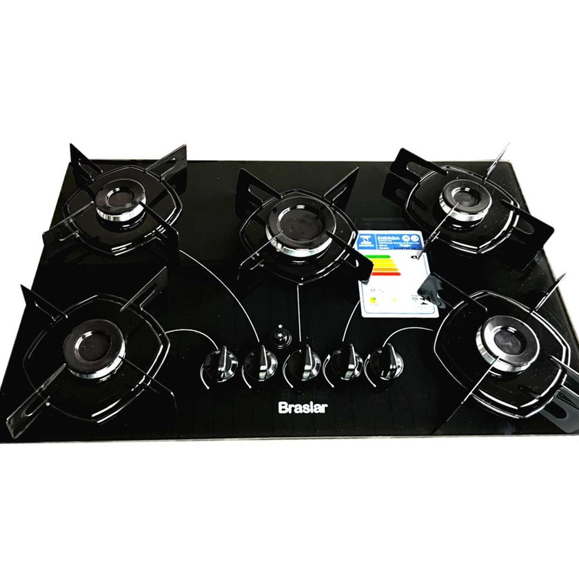 Fogão cooktop 5 bocas a gas bivolt acendimento automático Braslar