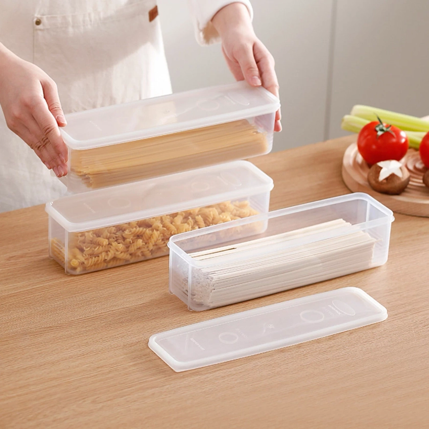 Sunjoy Tech Noodle Container Transparent Stackable Sealed Moisture-proof with Cover Fresh-keeping Rectangle Spaghetti Box Preservation Storage Box Kitchen Accessories