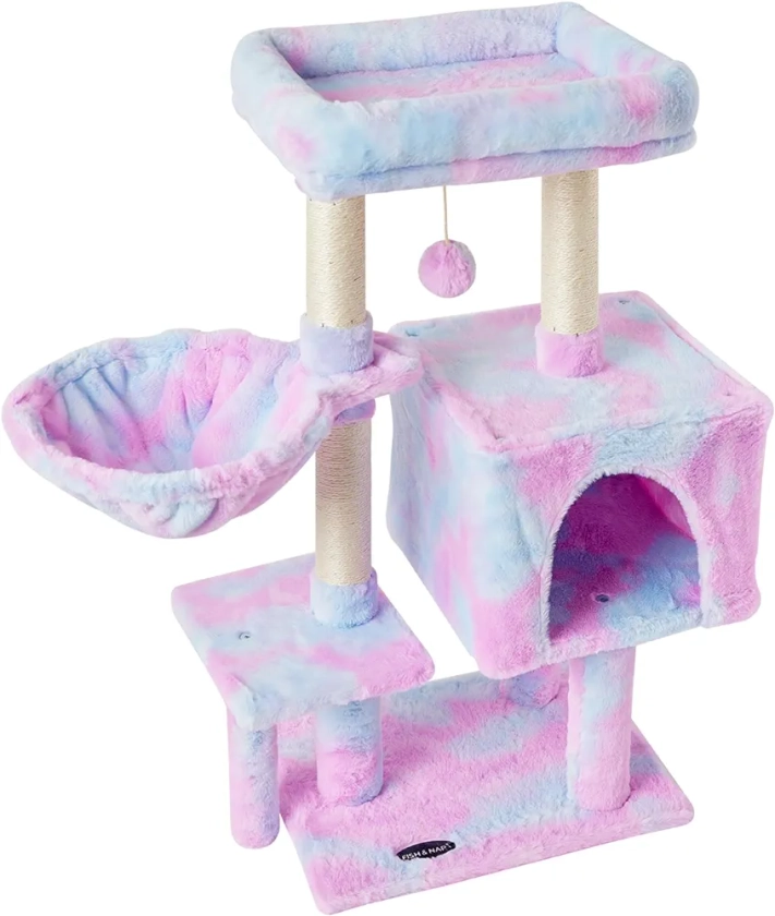 FISH&NAP Cute Cat Tree Kitten Cat Tower for Indoor Cat Condo Sisal Scratching Posts with Jump Platform Cat Furniture Activity Center Play House Rainbow