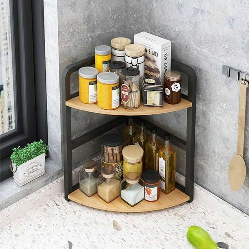 Kitchen Countertop Corner Spice Rack And Storage Shelf
