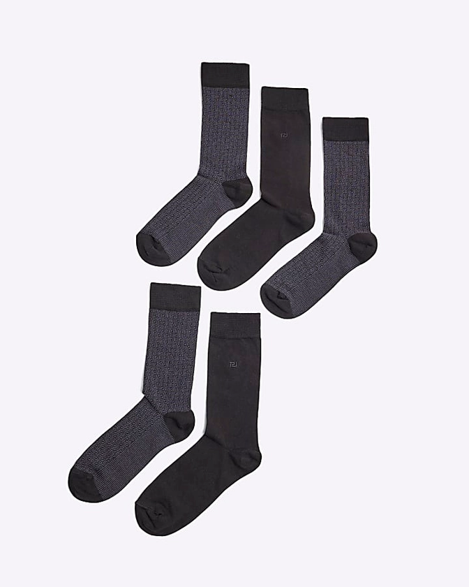 Black RR Monogram pack of 5 socks