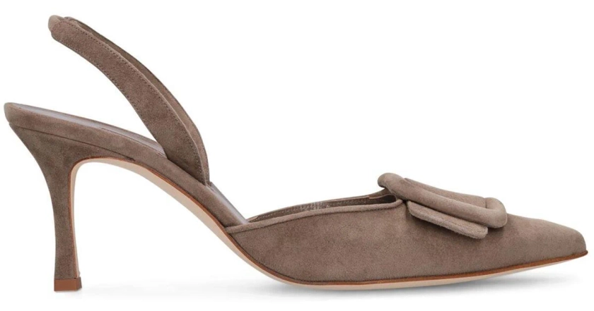 Manolo Blahnik Brown 70mm Maysli Suede Slingback Pumps