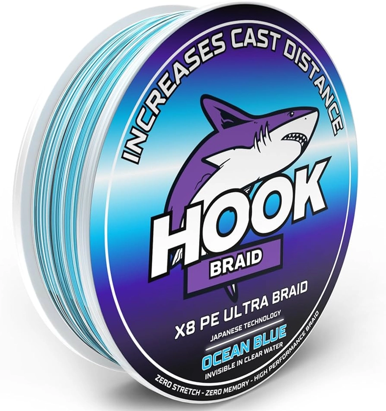 Hook Braid 8 Strand Braided Fishing Line 300m Invisible in Clear Fresh or Salt Water, Increases Cast Distance Braid Fishing Wire for Sea and Coarse Fishing | Ocean Blue Edition