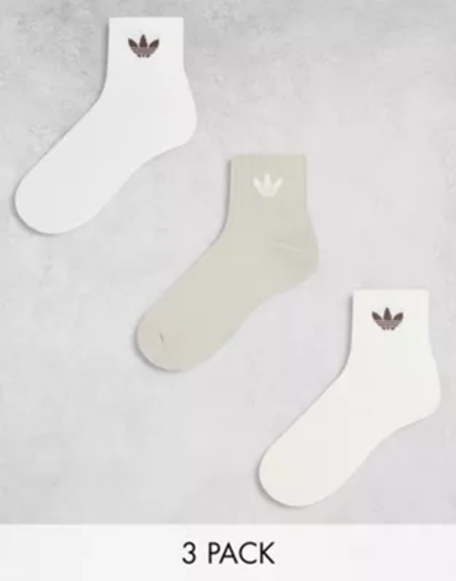 adidas Originals 3 pack trefoil crew socks in neutrals