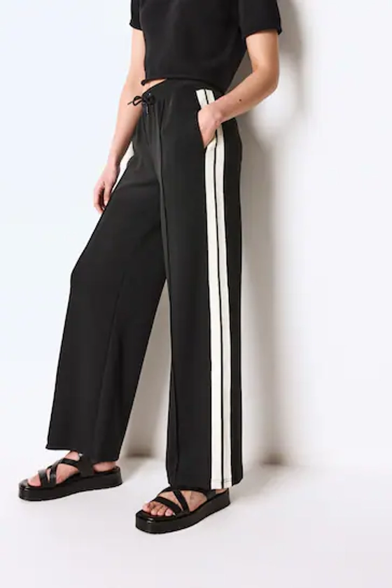 Buy Black Slinky Wide Leg Co-ord Side Stripe Track Trousers from the Next UK online shop