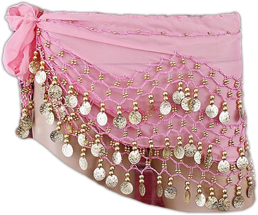 Baby Pink Belly Dance Wrap Hip Scarf Belt With Gold Coins