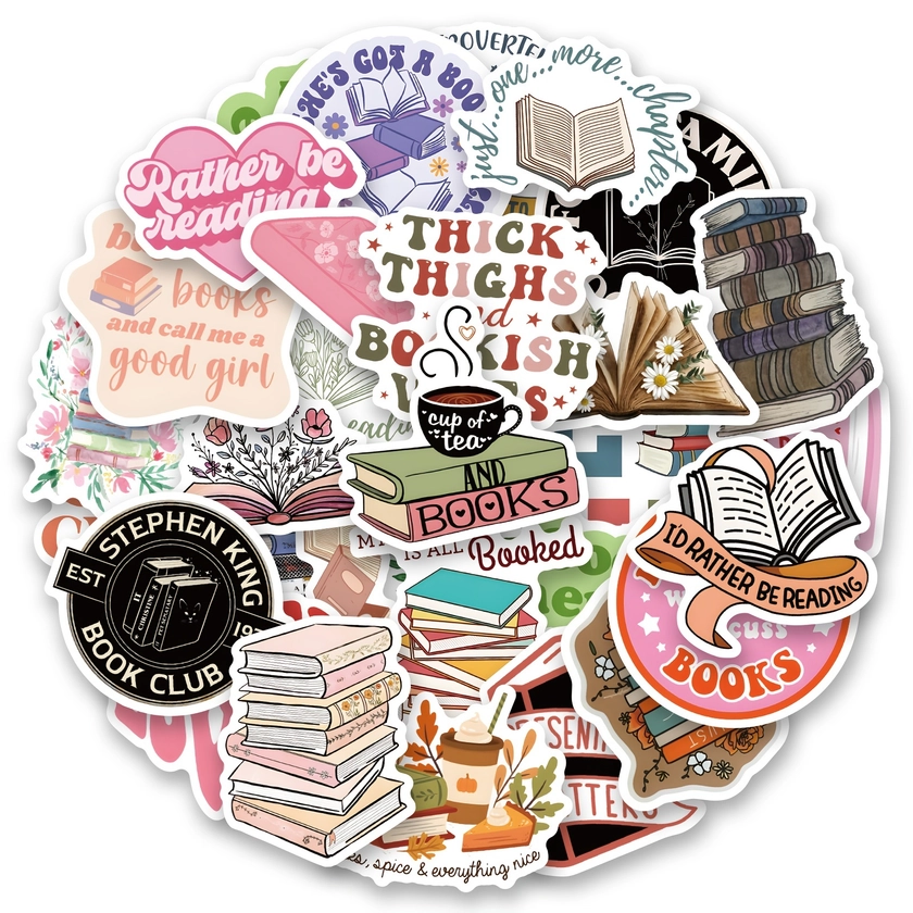 52pcs Bookish Stickers Vinyl Waterproof Stickers Decorative Stickers For Water Bottle, Computer, Notebook, Luggage, Phone, Laptop Bike Skateboard