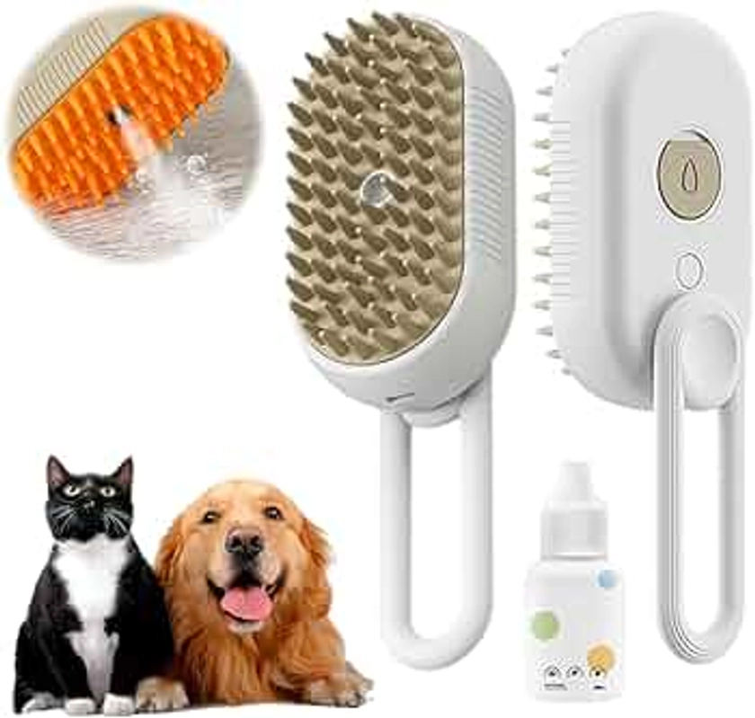 Pet Steam Groomer Comb for Cats Dogs,Upgraded 3 in 1 Cat Steam Brush Pet Hair Steamy Brushes for Massage Cleaning Shedding,Grooming Comb Tool for Pets Hair Removal with Steam (White+Pet Care Serum)