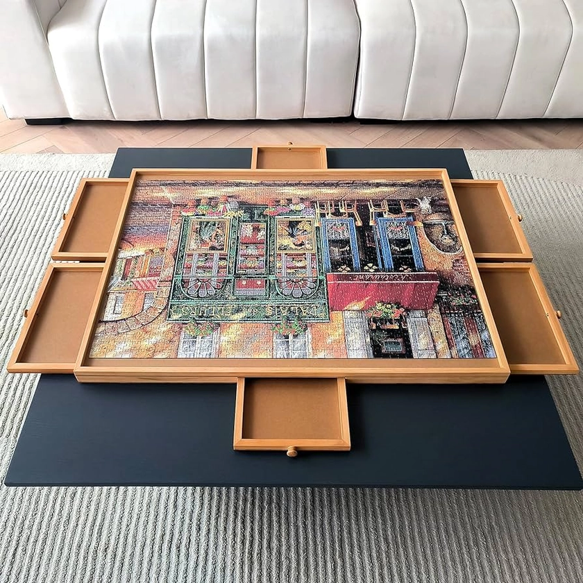 Wooden Puzzle Table with 6 Drawers and Cover, Adult Portable Puzzle Board, 40 "x 28" Jigsaw Puzzle Table, Used for Puzzle Storage and Sorting, can Hold 2000 Pieces