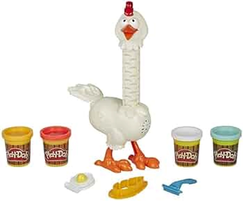 Play-Doh Animal Crew Cluck-A-Dee Feather Fun Chicken Toy Farm Animal Playset with 4 Non-Toxic Colors