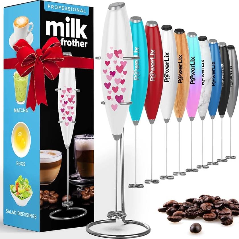 PowerLix Milk Frother Handheld Battery Operated Electric Whisk Foam Maker for Coffee, Latte, Cappuccino, Hot Chocolate, Durable Mini Drink Mixer with Stainless Steel Stand Included (Hearts) : Amazon.ca: Home