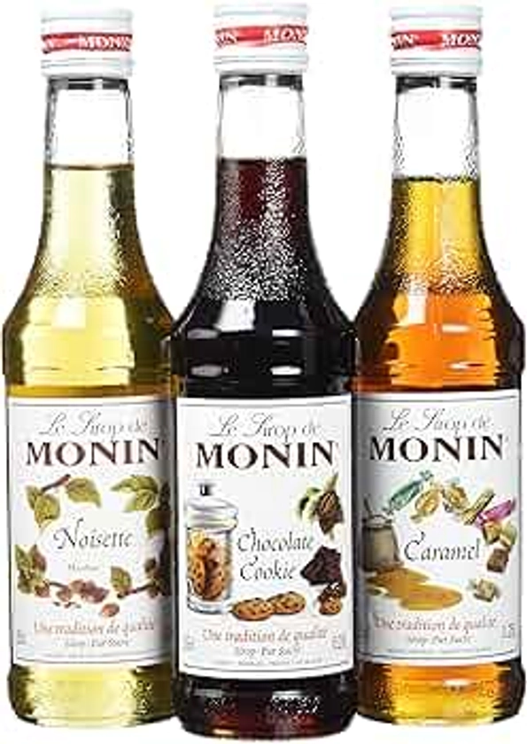 MONIN - Coffret pour Boissons Chaudes - Caramel, Noisette et Chocolate Cookie - 3x25cl