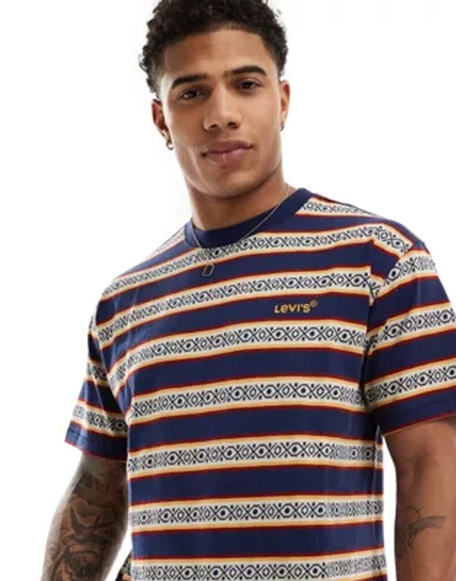 Levi's oversized t-shirt with stripe aztec print in navy | ASOS
