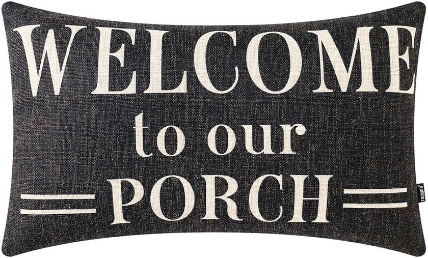 TRENDIN Farmhouse Porch Waist Pillow Cover 20x12 inch Black Word Welcome to Our Porch Throw Pillow Cover for Couch Sofa PL564TR