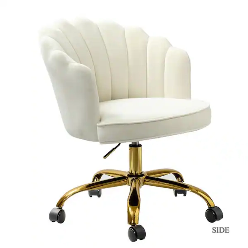 Rebeca Ivory Swivel Velvet Task Chair with Tufted Back