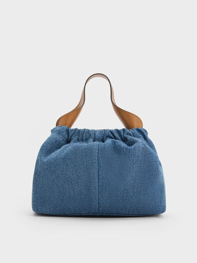 Sac à main souple et froncé en denim à poignée en chaîne Ally    
         - Bleu Denim