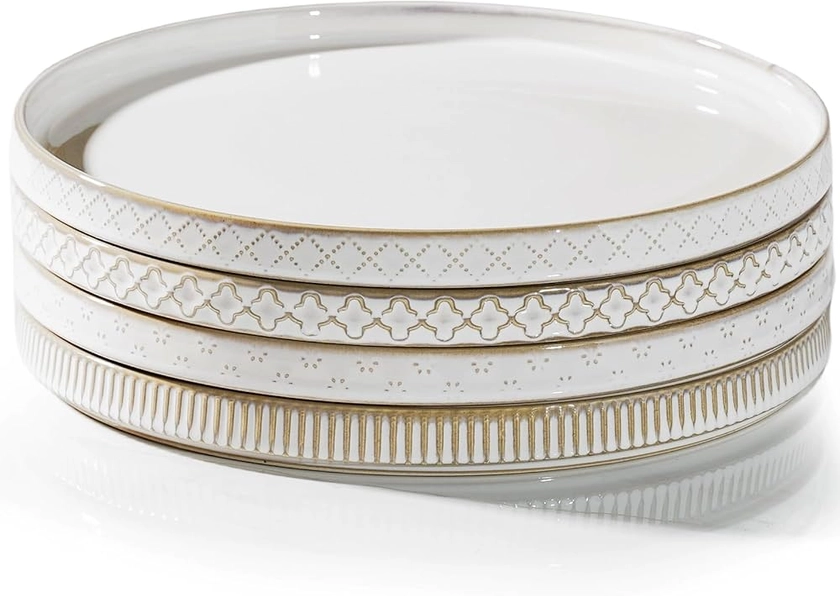 Amazon.com | getstar 10.5” Ceramic Dinner Plates, Set of 4, Microwave & Dishwasher Safe, Salad Pasta Deep Plates with Embossments Set of 4: Dinner Plates