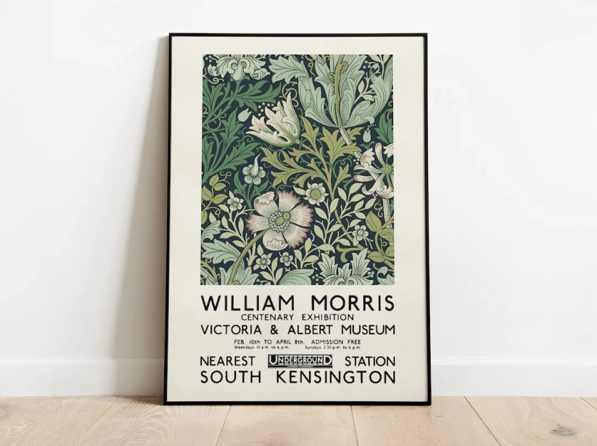 William Morris Exhibition Poster, Art Nouveau, Victoria and Albert Museum, Morris Flower Pattern, Home Decor, Wall Art - Etsy UK