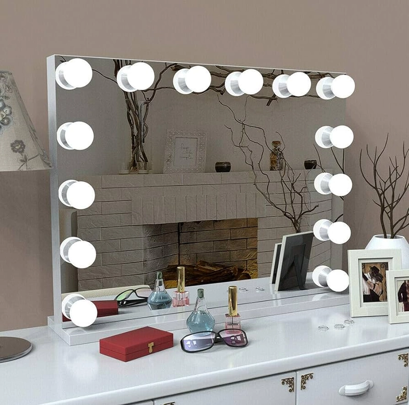 LIANWANG Hollywood Style Makeup Mirror with Lights，Large Cosmetic Vanity Mirror with 3 Light Modes 50x42CM for for Home, Dressing Room (14 LED Bulbs)