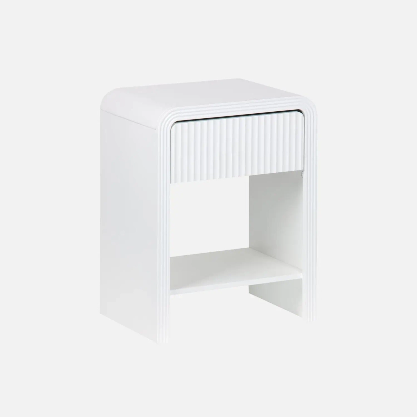 Table de chevet effet bois blanc rainuré 1 étagère I sweeek 