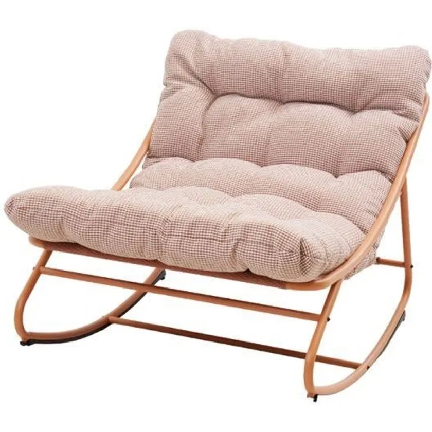 Fauteuil à bascule ANA en acier pêche et textilene terracotta avec coussin - Orange