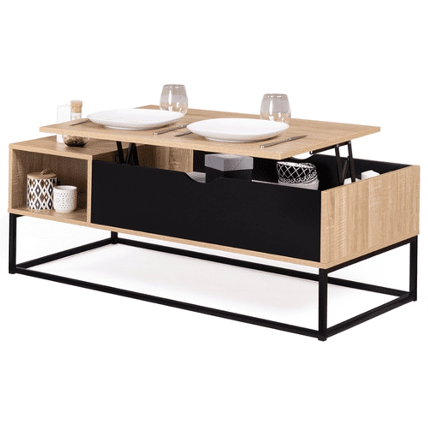 Table Basse Plateau Relevable Boston Avec Rangements Design Industriel - Table basse BUT