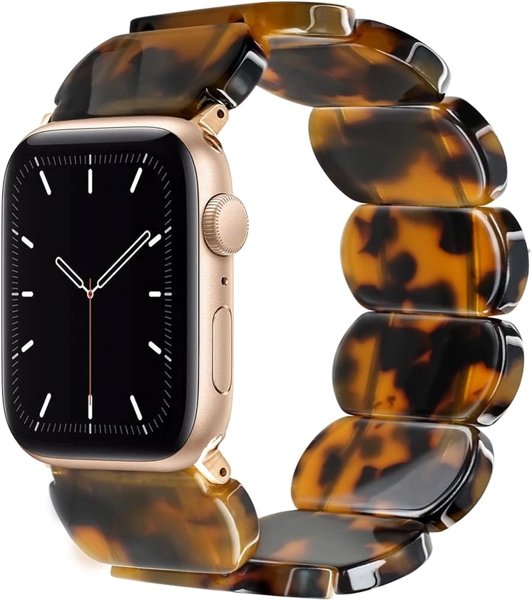 Heesch Tortoise Stretchy Watch Band Compatible with Apple Watch Serise Ultra/SE/8/7/6/5/4/3/2/1, Resin Cute Watch Strap Wristband for iWatch Bracelet for Women, Men, Girls, 38/40/41mm, 42/44/45/49mm, Oval Version