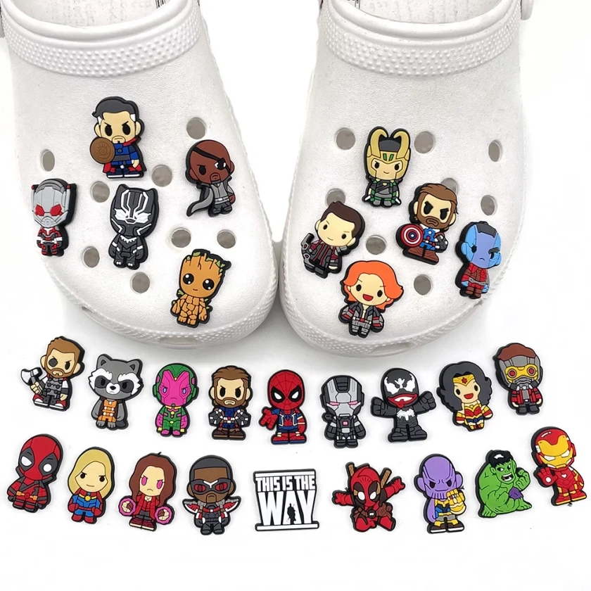 Breloques de chaussures Marvel Avengers pour Crocs, décorations de chaussures bricolage, accessoires, décoration de sandales Spiderman, cadeaux de fête pour enfants, 30 pièces - AliExpress 