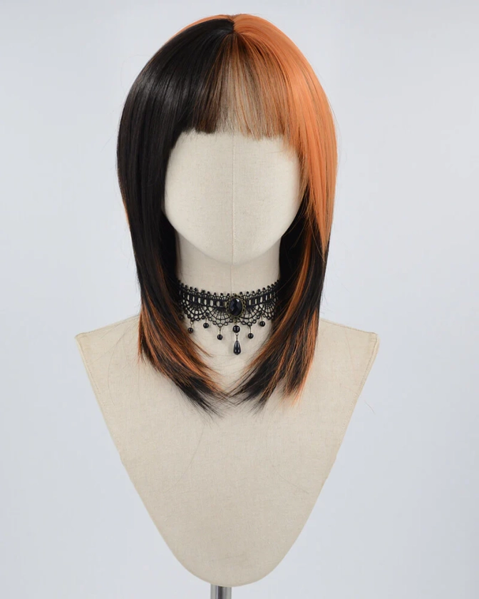 Orange Ombre Black Synthetic Wig HW382 – Weekendwigs