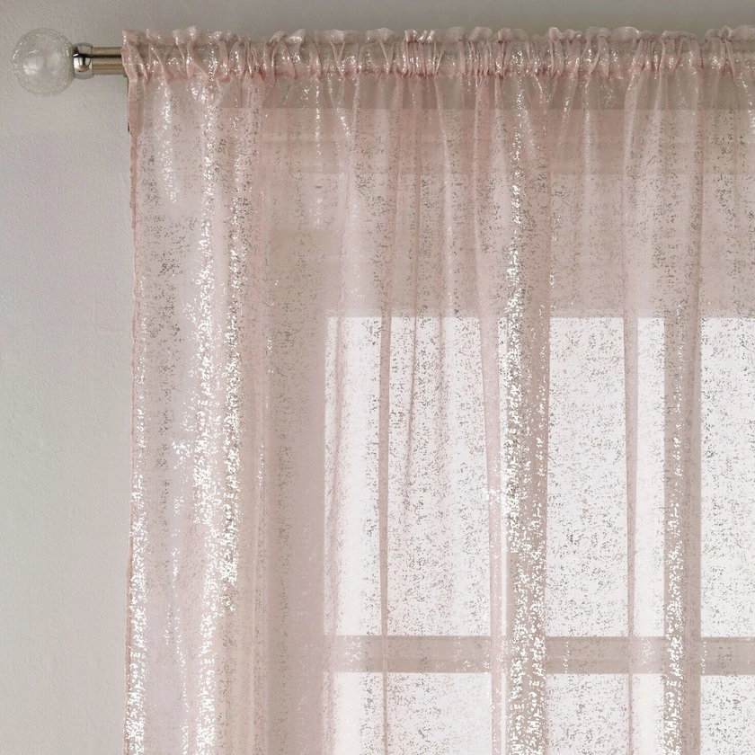 Sparkle Pandora Curtains Voile Net Halo Blush Pink Slot Top Panel 122cm 48&#034; New