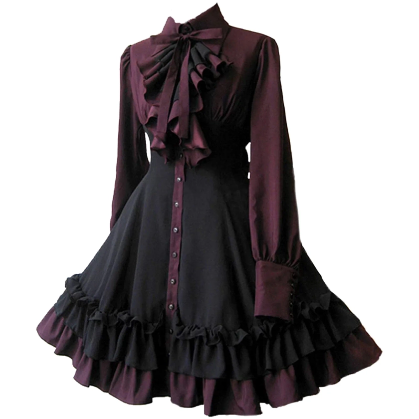 Vestido Vintage de palacio Lolita para mujer, cuello de lazo, cintura alta, vestido gótico de princesa victoriana, vestido renacentista con volantes, vestido de fiesta de cóctel - AliExpress